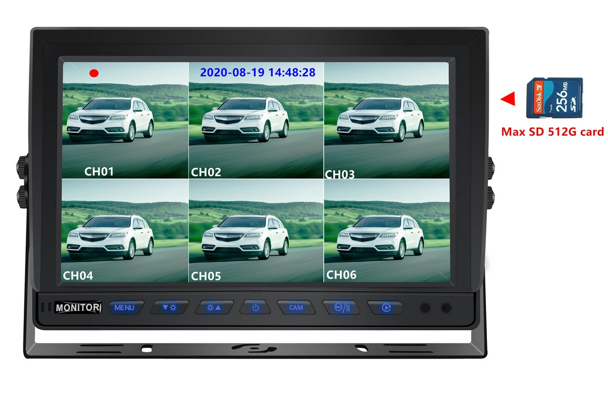 10-inčni stražnji monitor sa SD karticom za snimanje i podršku za 8 kamera