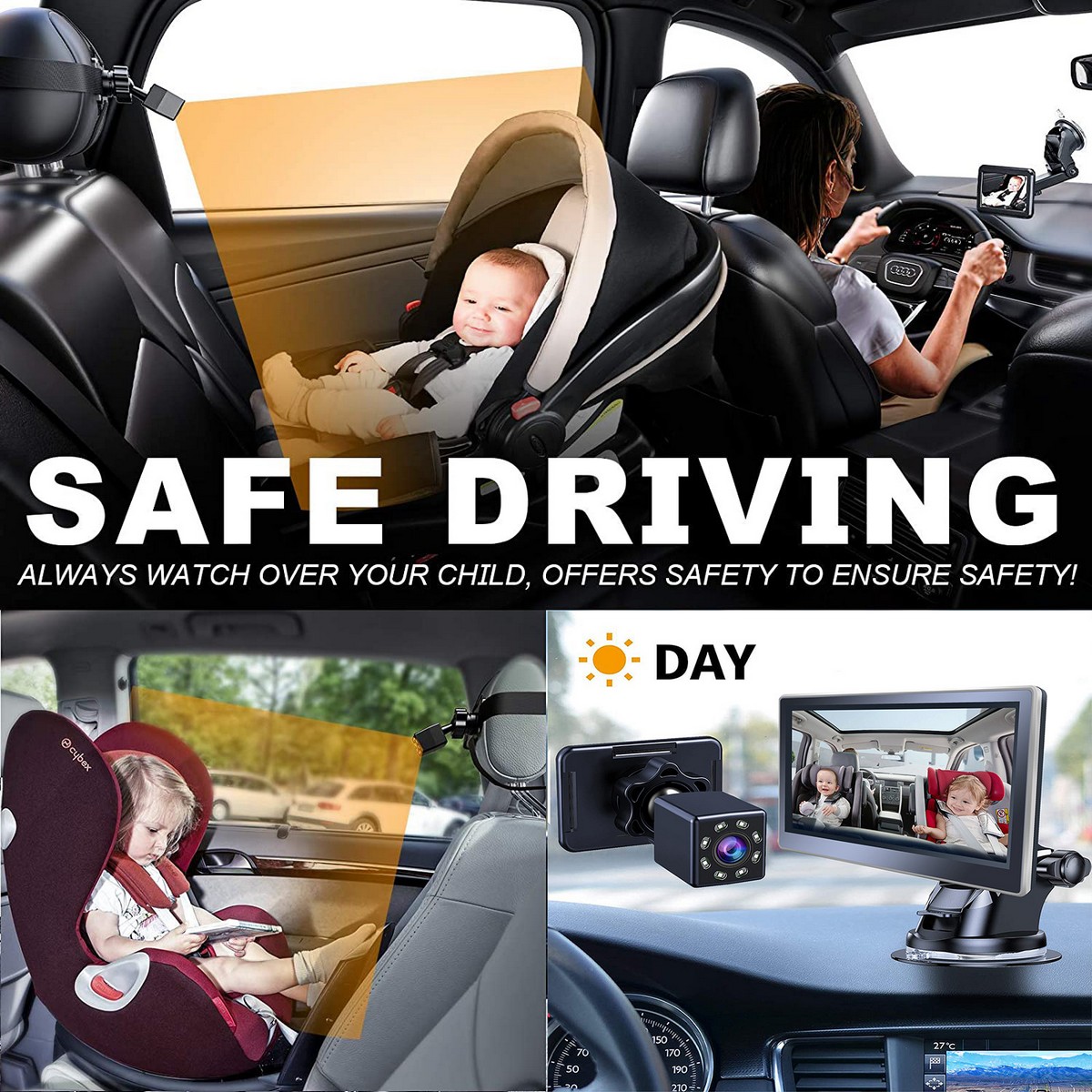 praćenje djece u automobilu IR kamera sa monitorom