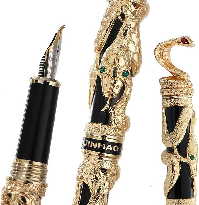 zlatna olovka ukrašena mastilom od zmijske kobre