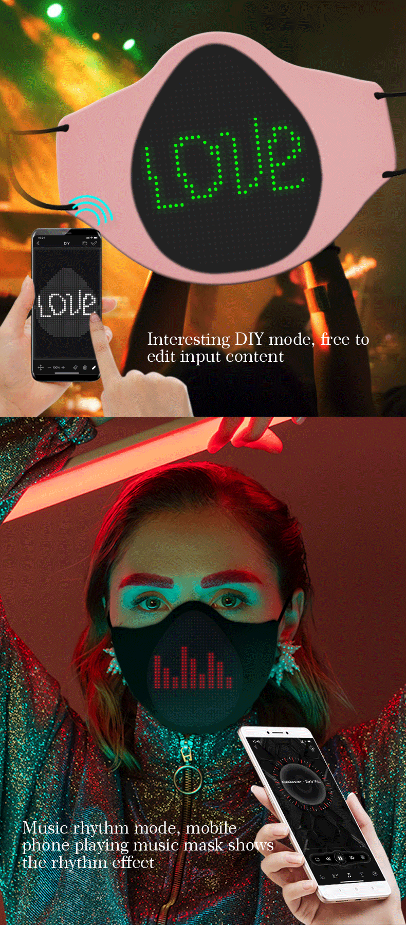 pametna LED svjetleća maska za lice sa displejom