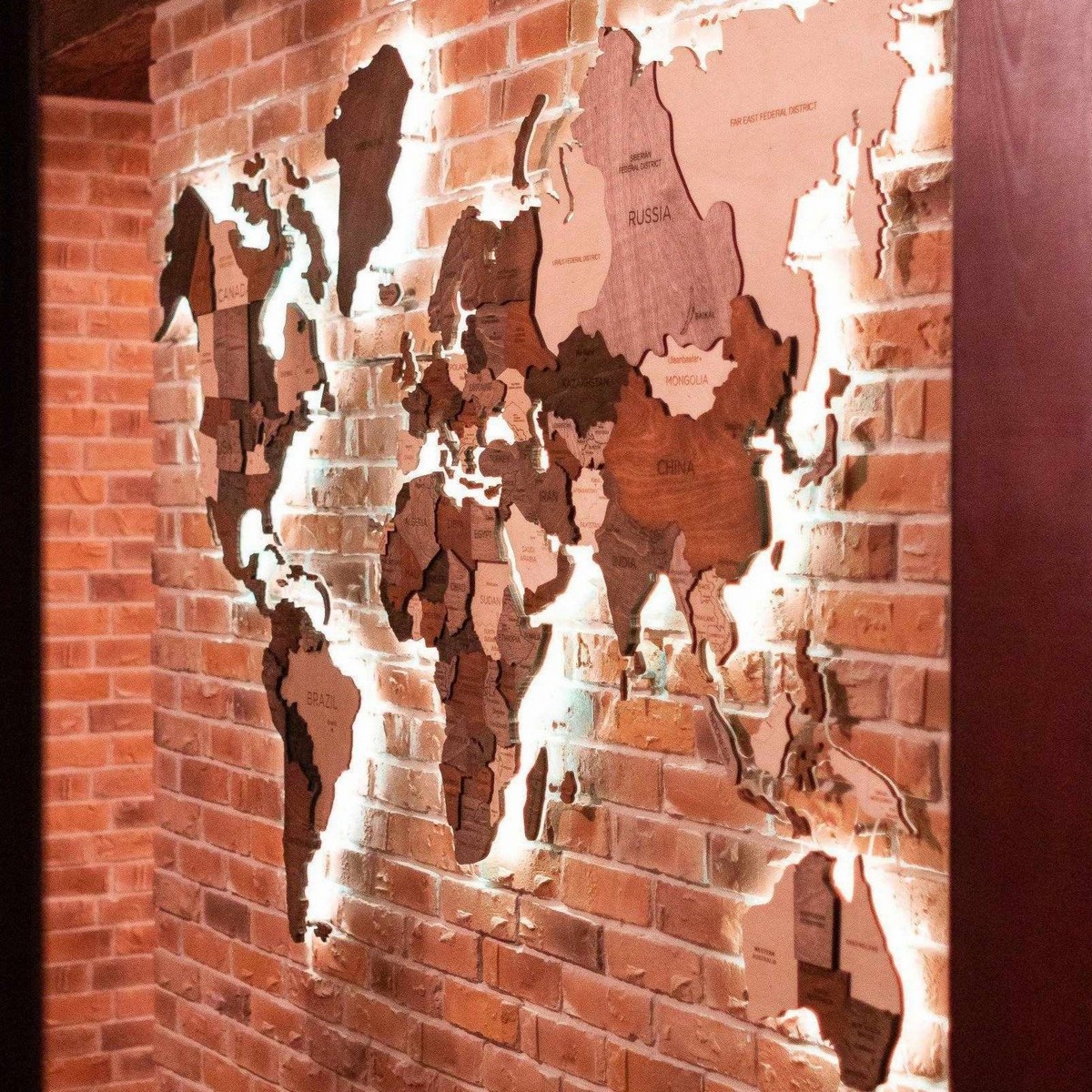 drvena karta svijeta zidna umjetnost sa led svjetlom