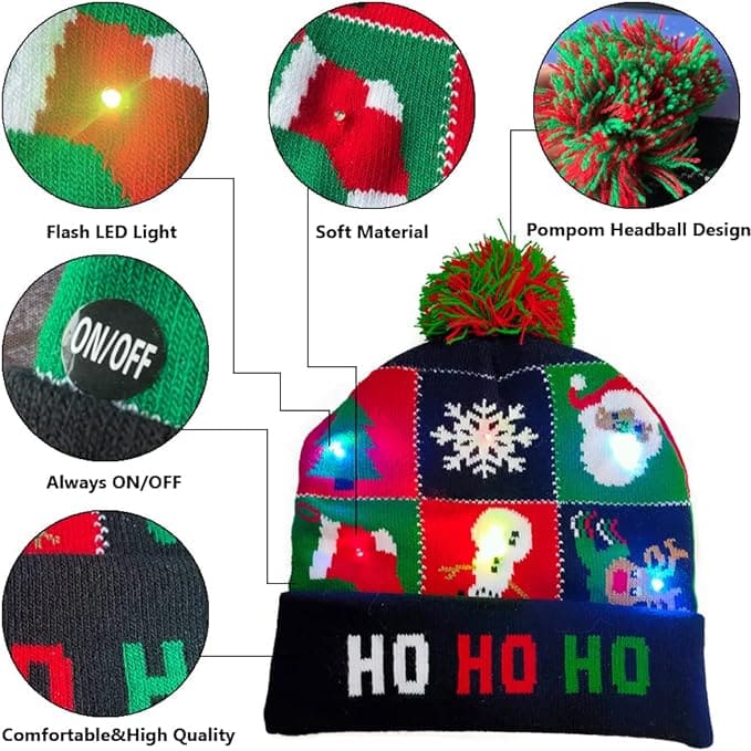 zimske kape za Božić sa pomponom i svjetlećim LED diodama