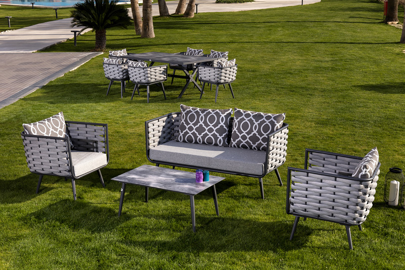 Luksuzna garnitura za sjedenje za vrt ili terasu sa visokokvalitetnom aluminijskom konstrukcijom u elegantnoj sivoj boji
