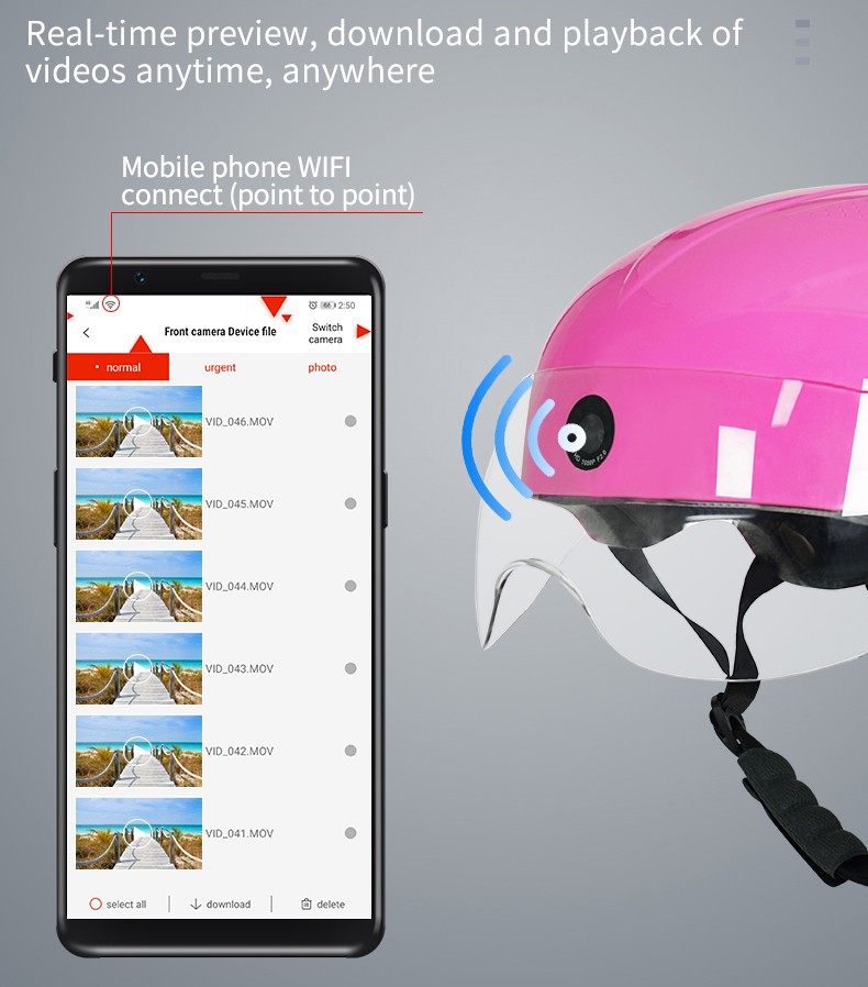 Kamera za motociklističku kacigu wifi veza preko aplikacije pametnog telefona