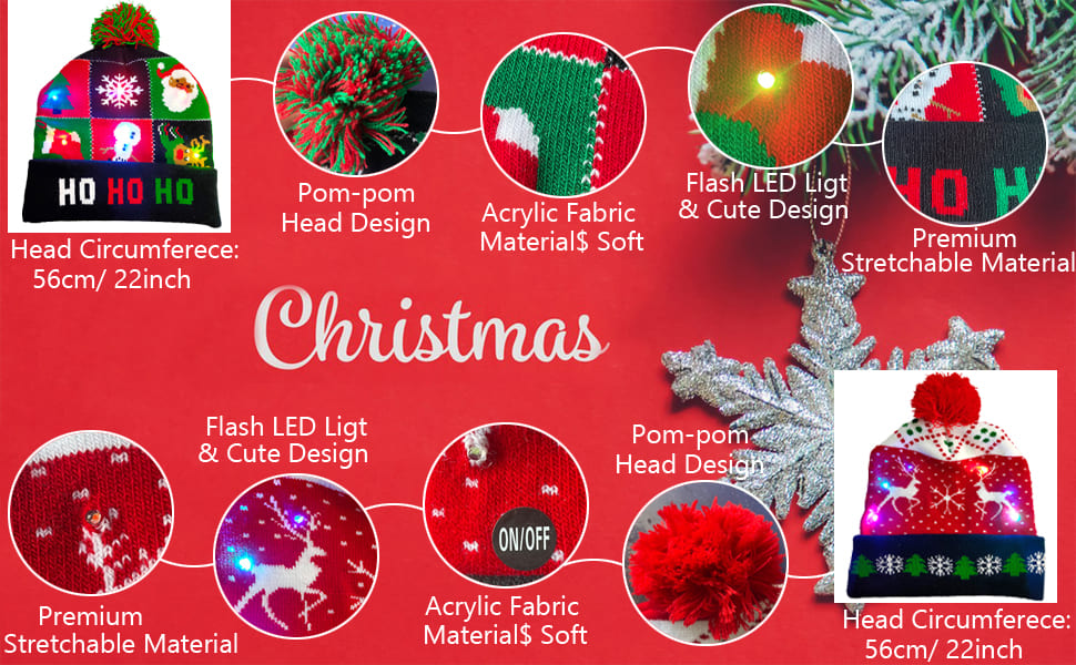 Zimska kapa za Božić sa raznim motivima (dezenima) svijetle LED diodama