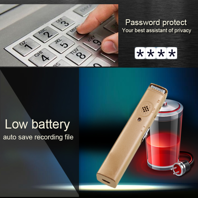 diktafon sa zaštitom lozinkom i indikatorom slabe baterije