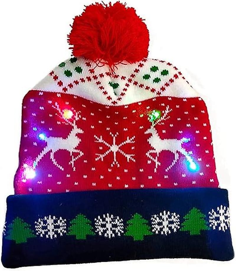 Zimska kapa sa pomponom, osvijetljena Božić sa LED sijalicama - BOŽIĆNI JELENI
